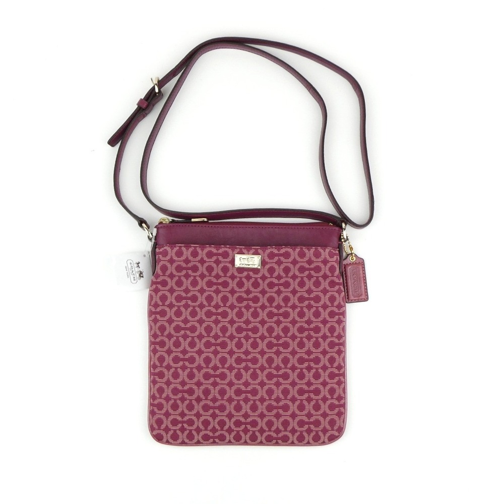 Coach Madison Signature Op Art Needlepoint Cranberry Swingpack 49746